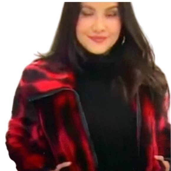 Adrienne Landau Red & Black Faux Fur Waist Style Jacket SzXS - Picture 13 of 13